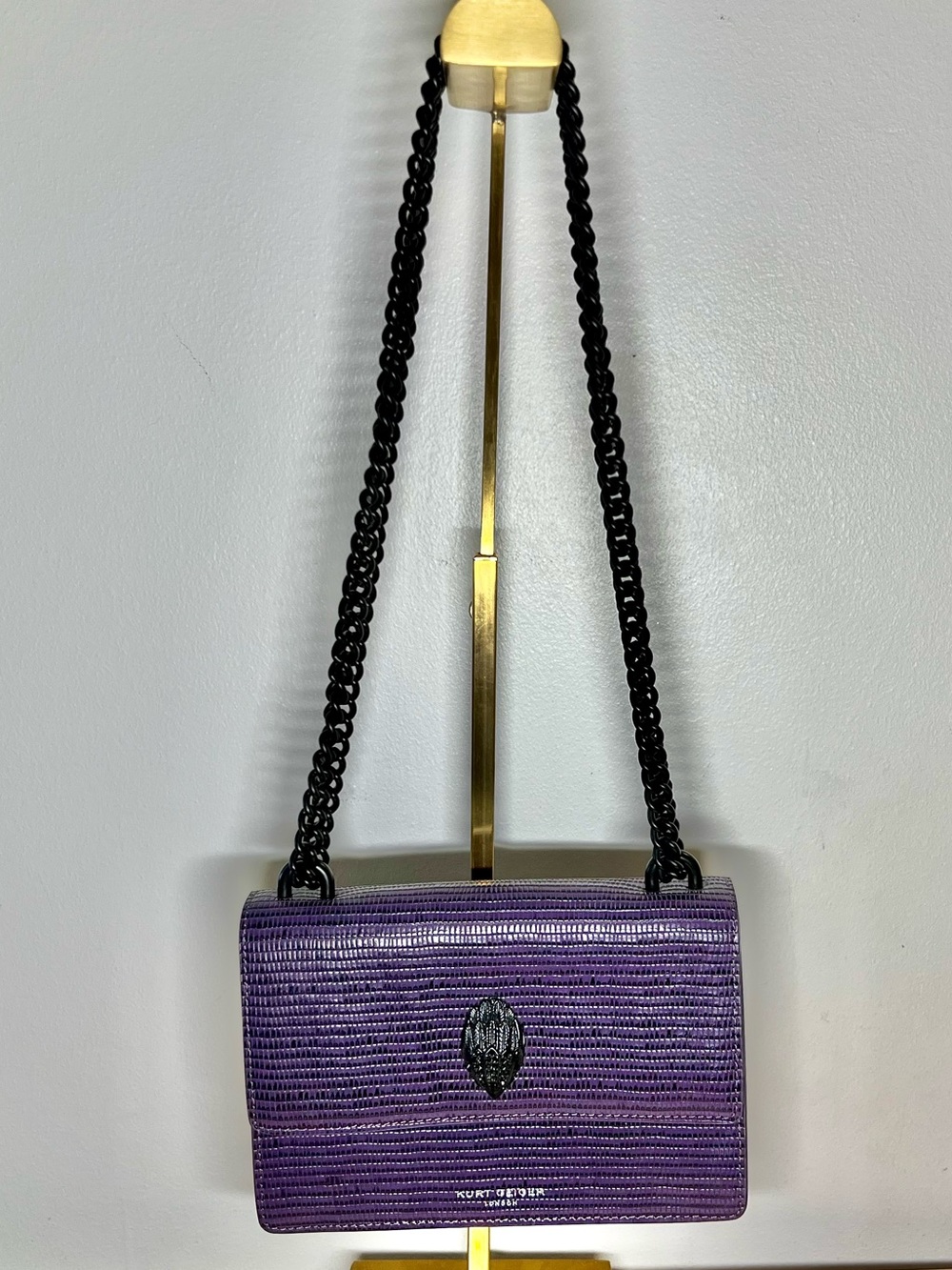 Kurt Geiger The Shoreditch Purple Woven Crossbody with Gunmetal Chain like new
